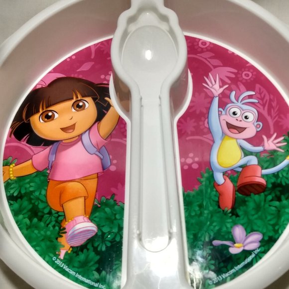 Dora The Explorer & Boots-Sectional Plate-Spoon-Fork Set-Viacom - Picture 5 of 9